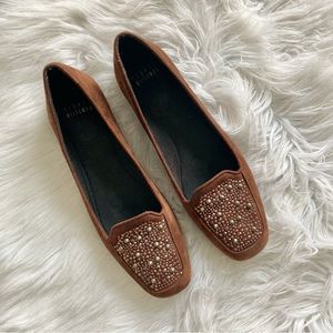 Stuart Weitzman Brown Suede Studded Loafers Size 6.5 Flats